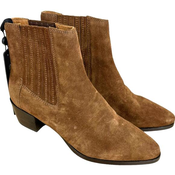 rag & bone Rover Pleated Suede High Ankle Boots Camel Women's Size 35 (US 5) - Picture 1 of 8